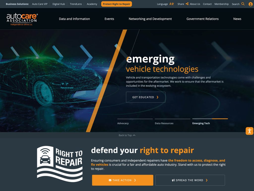 Auto Care Association website homepage