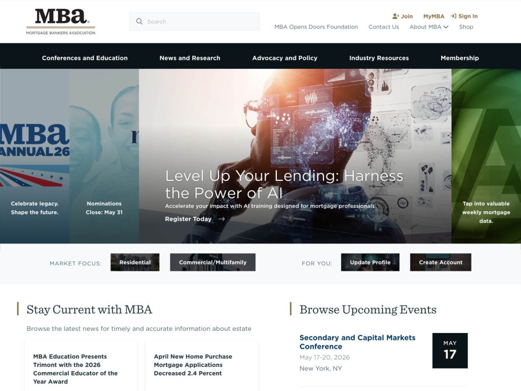 Mortgage Bankers Association website homepage