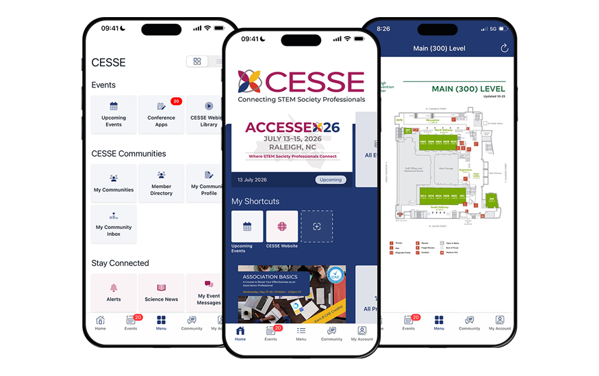 3 Council of Engineering and Scientific Society Executives (CESSE) screens from their mobile app