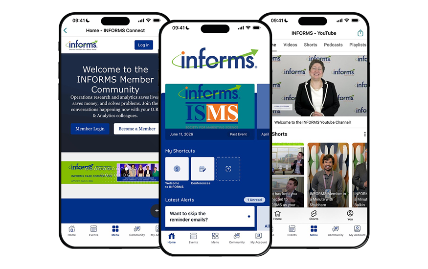 3 INFORMS screens from their mobile app